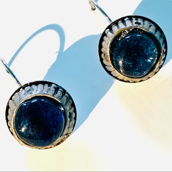 Artisan Jewelry - Blue Earrings Art Glass Pierced Earrings